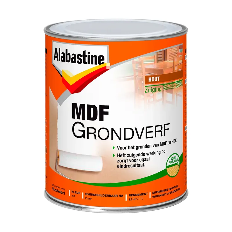Pot Alabastine grondverf MDF 2-in-1 wit 1L