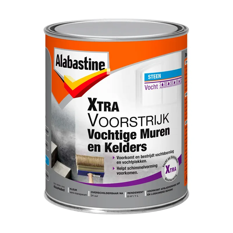 Pot Alabastine Xtra Voorstrijk Primer - Vochtige Muren en Kelder - Transparant - 1L