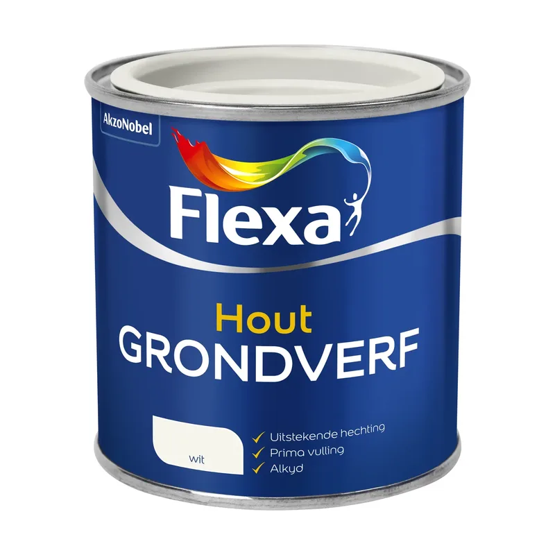 Pot Flexa Grondverf - Binnen en Buitenhout - Wit - 250ml