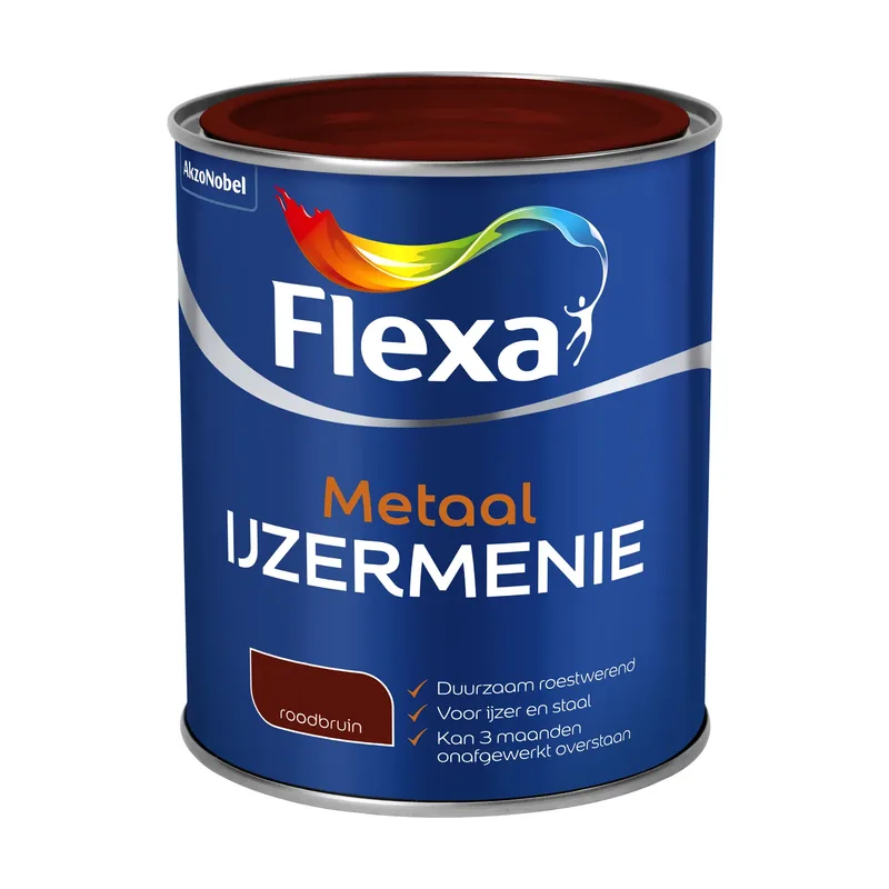 Pot Flexa IJzermenie Grondverf - IJzer en Staal - Roodbruin - 750ml
