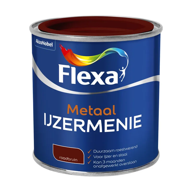 Pot Flexa IJzermenie Grondverf - Metaal - Roodbruin - 250ml