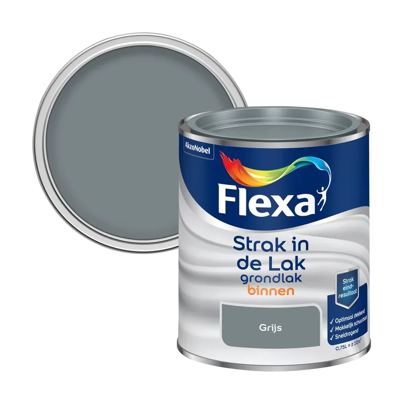 Pot Flexa Strak in de Lak Grondverf - Hout, Metaal en Kunststof Binnen - Lichtgrijs - 0,75L