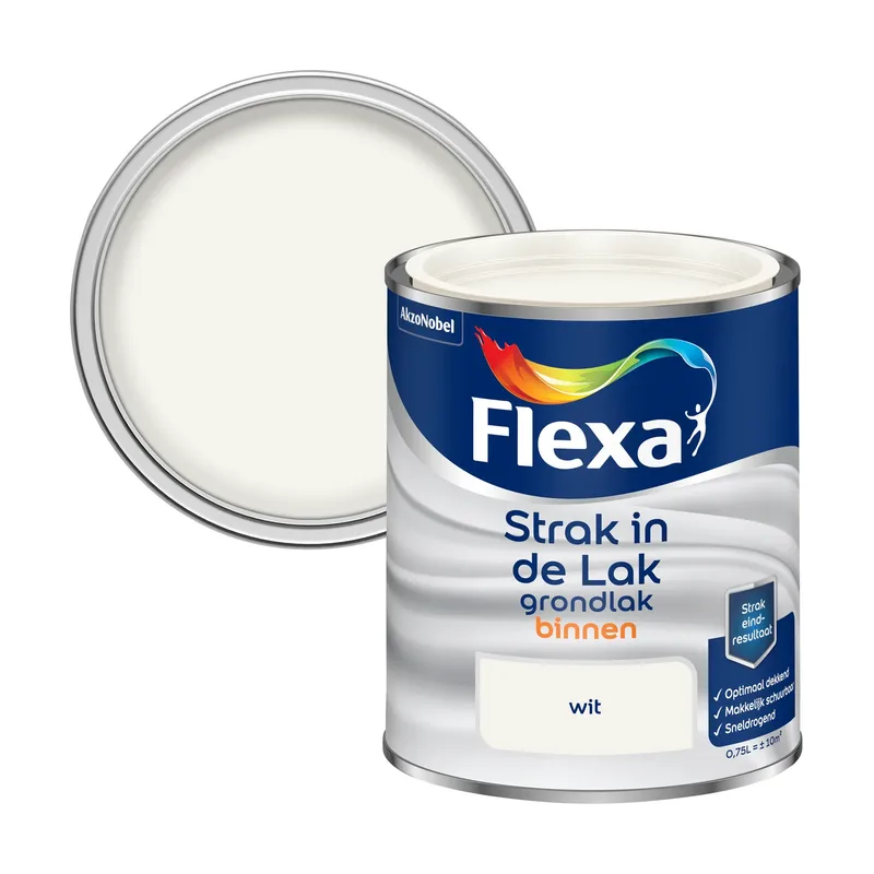 Pot Flexa Strak in de Lak Grondverf - Hout, Metaal en Plastic - Wit - 750ml