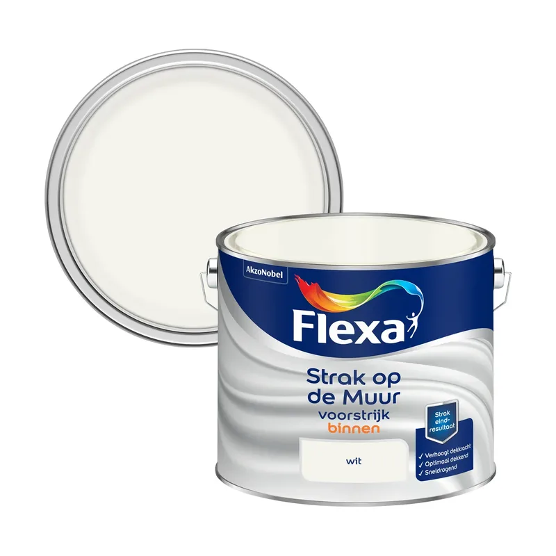 Pot Flexa Strak Op de Muur Primer - Muur en Plafond - Wit - 2,5L
