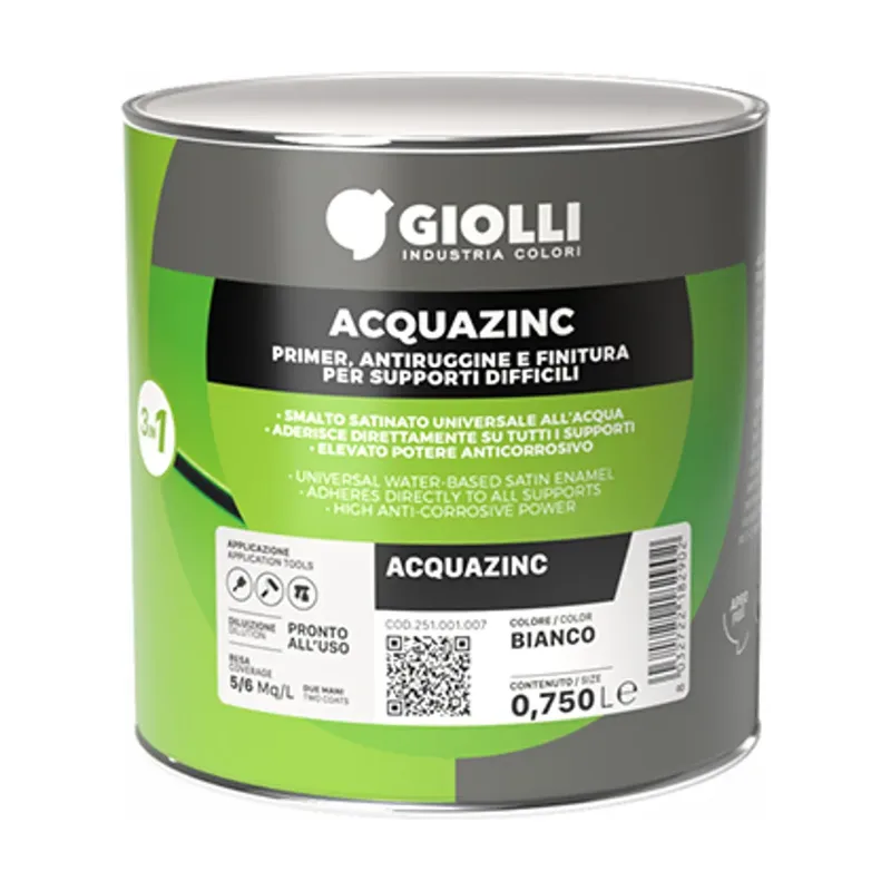Pot GIOLLI - Metaal - Universele Verf 3-in-1 - Primer - Roestwerend/Afwerking - Acquazinc Bianco - 2,5 L