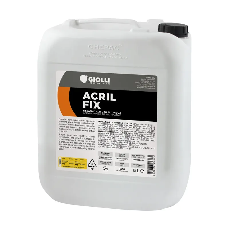 Pot GIOLLI - Primer/Fixeermiddel - Acryl - Buiten/Binnen - Acrilfix - 5L - Verdunning tot 500 %