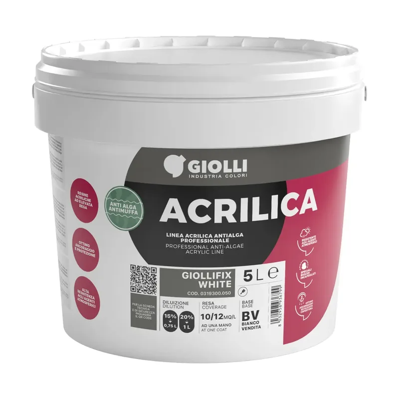 Pot GIOLLI - Primer/Fixeermiddel - Acryl - Wit - Buiten & Binnen - Giollifix White - 5 L