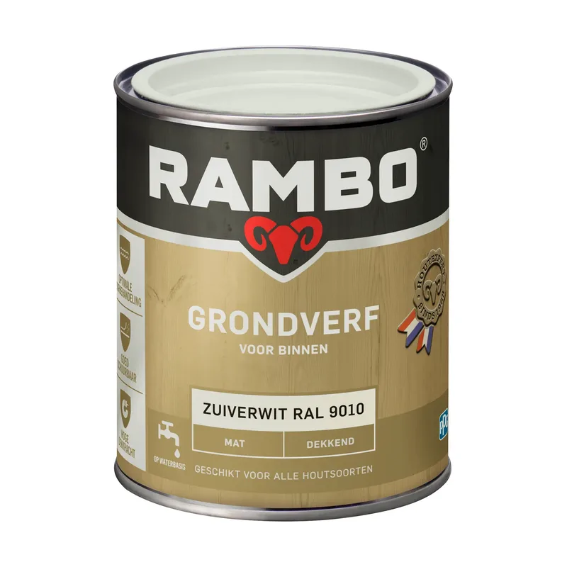 Pot Rambo grondverf Dekkend Mat RAL 9010 Zuiverwit 0,75 Ltr