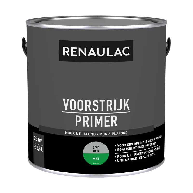 Pot Renaulac Primer - Muur en Plafond - Mat Grijs - 2,5L