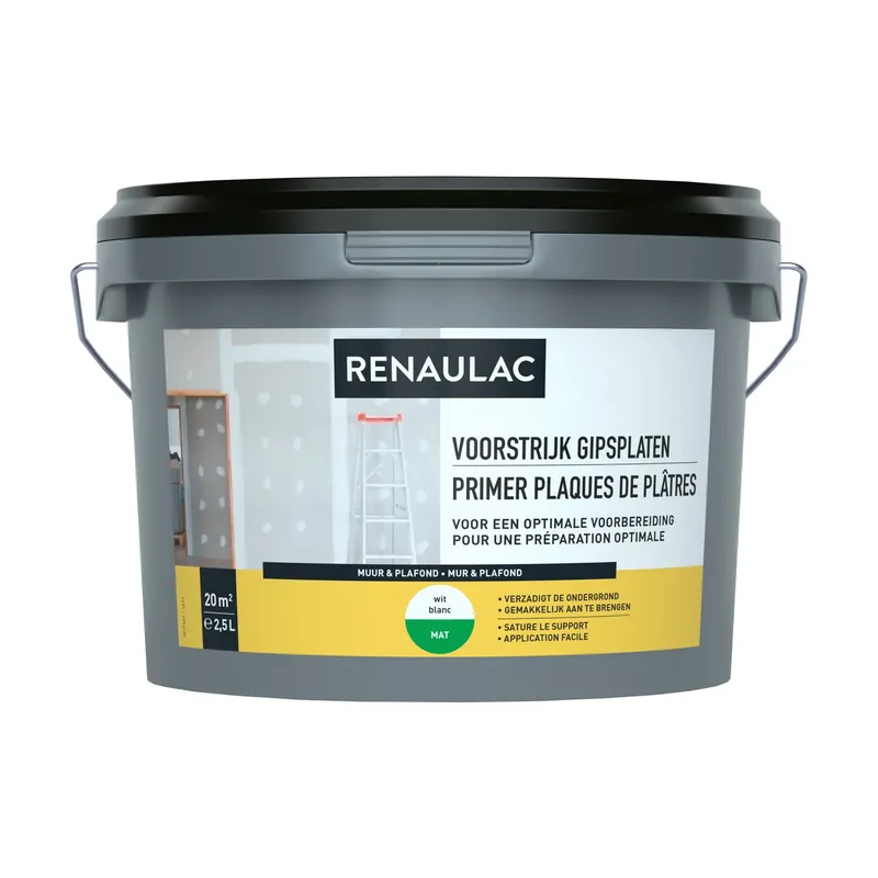 Pot Renaulac Voorstrijk Primer - Gipsplaten Muur en Plafond - Wit - 2,5L