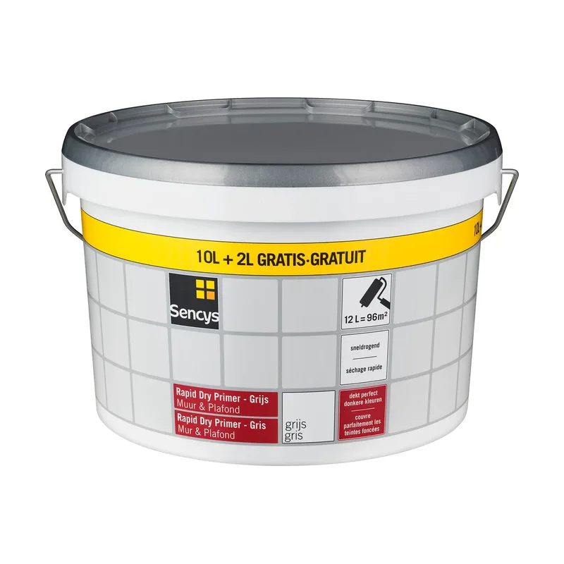 Pot Sencys Rapid Dry Primer - Muur en Plafond - Mat Grijs - 12L