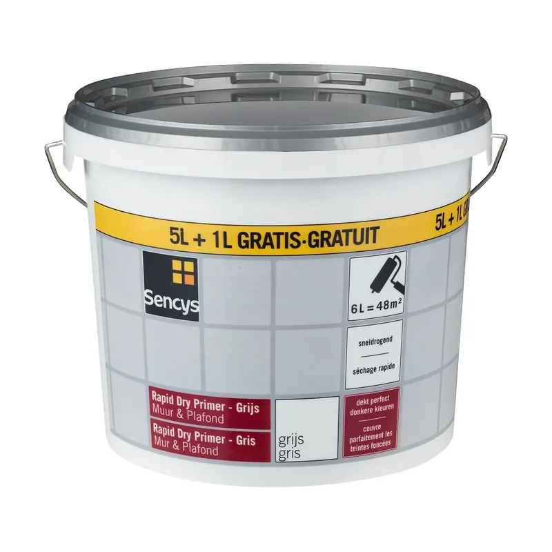 Pot Sencys Rapid Dry Primer - Muur en Plafond - Mat Grijs - 6L